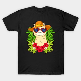 Cute Llama in Sunglasses and Sun Hat Gift For Llama Lover T-Shirt